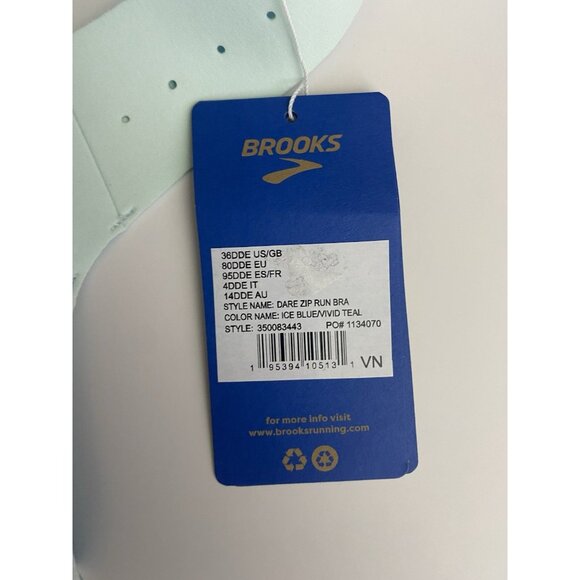 Brooks 36DD/E Dare Zip Front Run Bra 2.0 Ice Blue Vivid Teal Molded Sports Bra - Picture 9 of 11